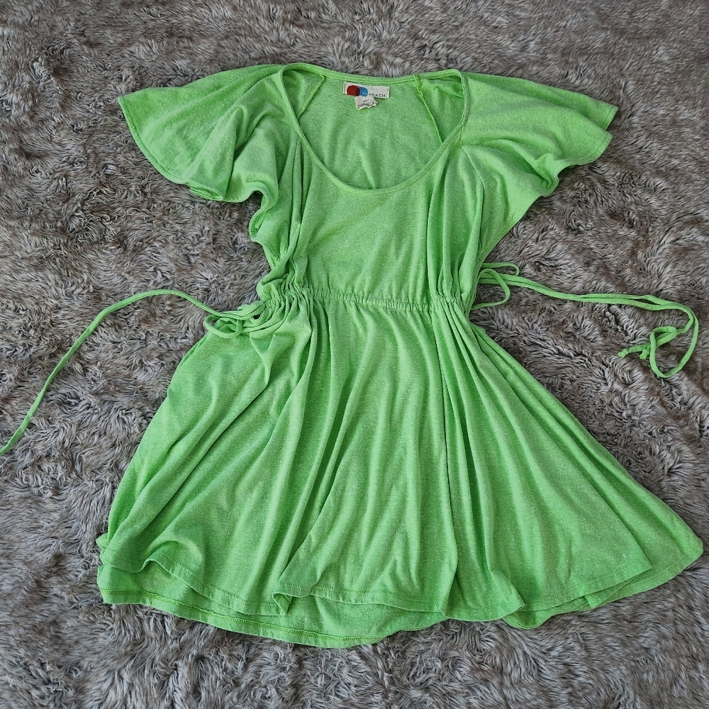 Free People FP Beach Cut-out Side Ruffle Sleeve Swim Dress Green Womens Medium - Picture 2 of 4